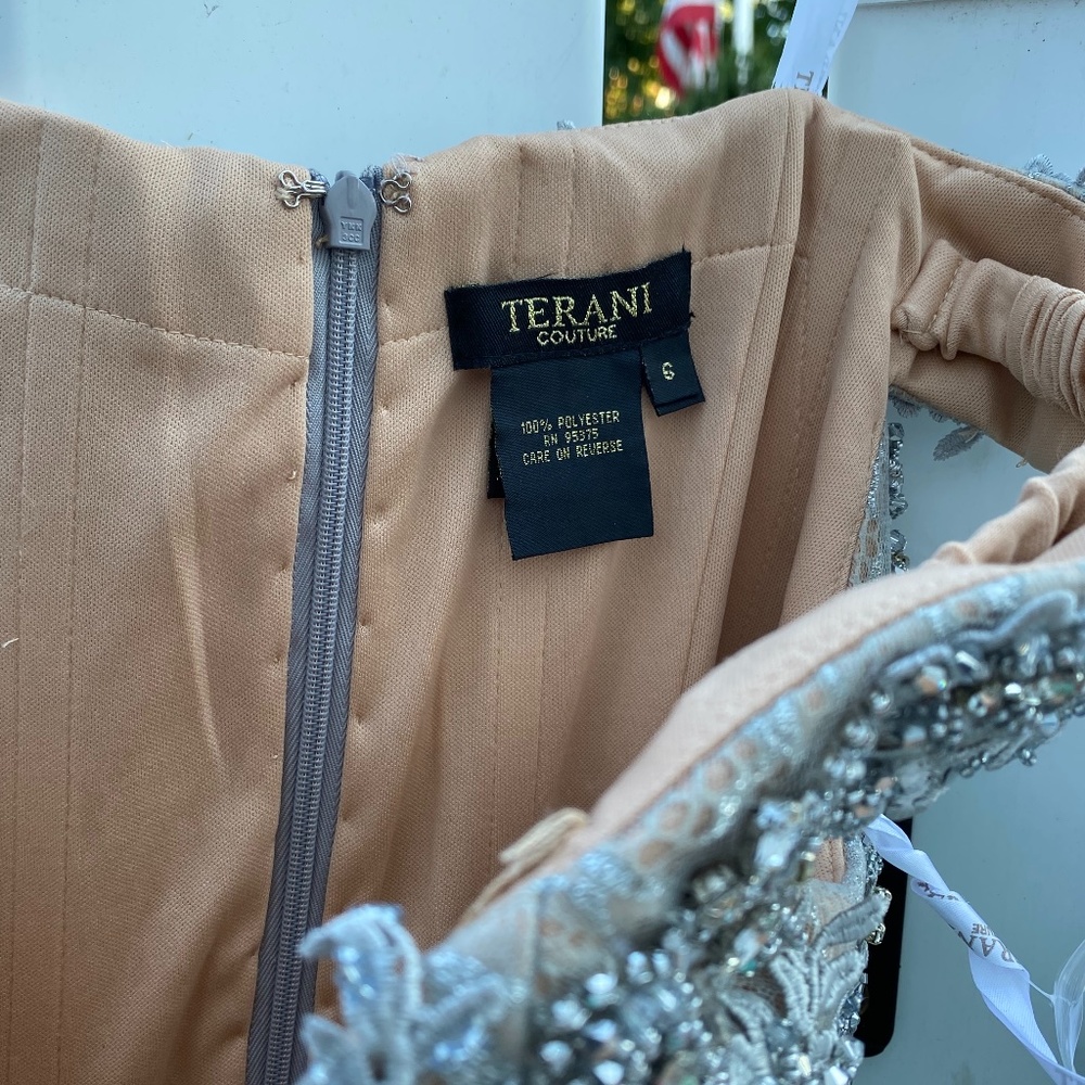 Terani Couture Silver/Nude Beaded Lace Formal - Picture 13 of 16